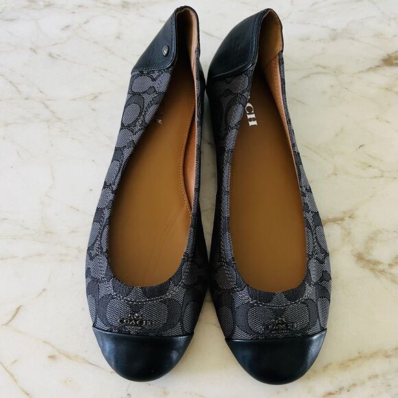 COACH Chelsea Black Gray Signature Canvas Logo Print Ballerina Flats - US 10 - Picture 2 of 8
